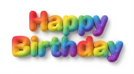 Colorful happy birthday greeting with rainbow letters on white background