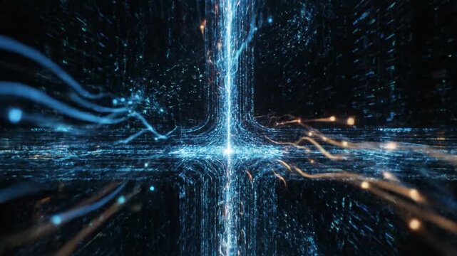 Futuristic digital network visualization with glowing blue lines and nodes on dark background for marketing campaign imagery and website hero banner design