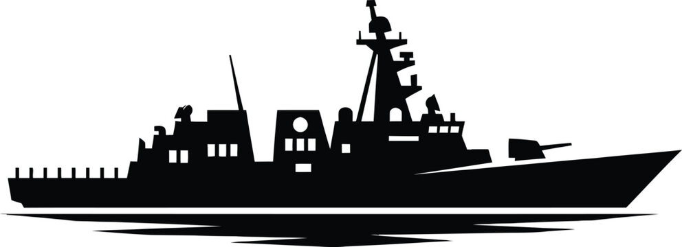 Warship Silhouette - Modern Naval Destroyer Icon for Military Defense Branding