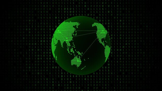 Green Matrix Globe Binary Code Data Visualization