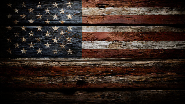 Weathered American Flag on Wood