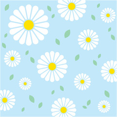 シンプルな白い花と緑の葉のイラスト 春の花柄の背景素材