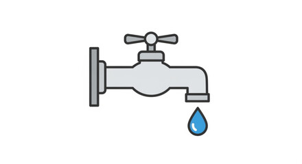 Leaking faucet with single drop of water illustration simple gray design on white background plumbing concept