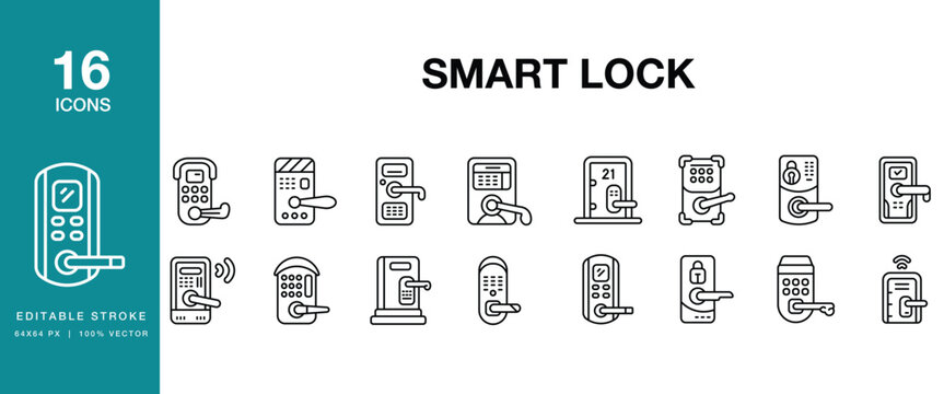 Smart Lock icon set. Includes smart lock, lock, security, access, keyless and More. Editable Stroke Icon Collection.