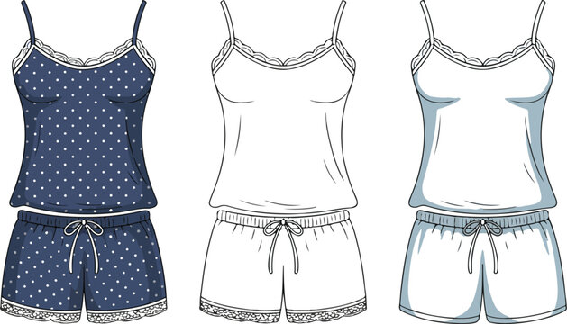 Women&rsquo;s Sleepwear CAD Drawing &ndash; Camisole and Shorts Set Front and Back