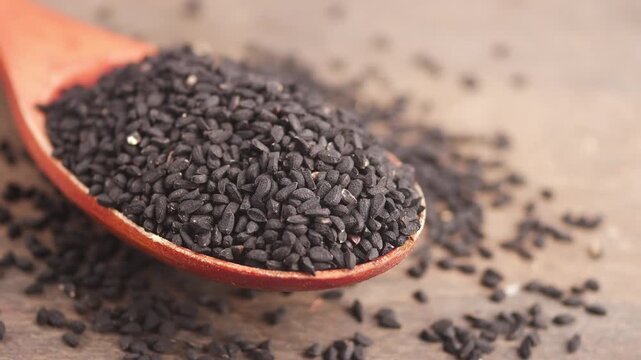black cumin seeds on a spoon