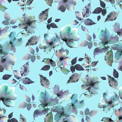 Abstract watercolor rose flower creative allover design seamless floral pattern new concept textile design flower digital creators art repeating design light blue colour background stock design 
