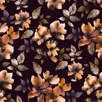seamless background with autumn leaves Abstract watercolor rose flower creative allover design seamless floral pattern new concept textile design flower digital creators art repeating design 
