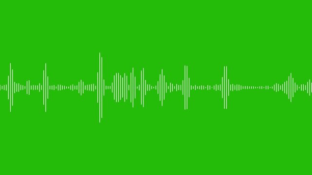 Audio waveform spectrum animation on green screen background. Representation of a sound wave- Line digital minimalist voice and soundtrack wave spectrum. Audio waveform with frequency animated lines.