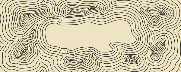 Beige and Black Outline Topographic Landscape Map Background. Topo Mountain Map Bg. Topography Contour Terrain Relief Graphic. Vector Illustration