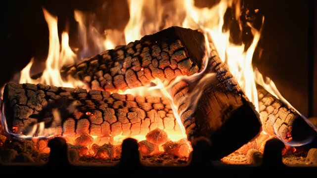 Burning firewood in fireplace