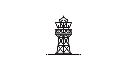 Fototapeta premium Lighthouse illustration in minimalist style with black line art on white background for navigation symbol