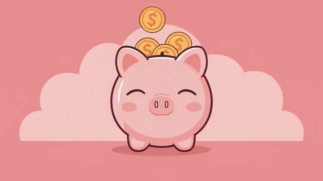 Cute Pink Piggy Bank Saving Money Cartoon Vector Illustration