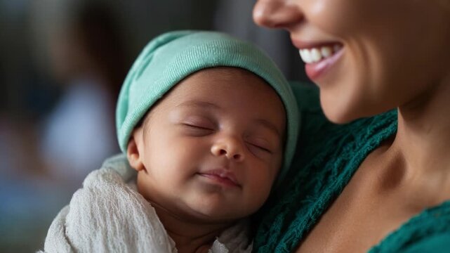 Tender Moments: A Heartwarming Connection Between a Mother and Her Sleeping Baby, Capturing Their Unbreakable Bond in a Serene, Loving Embrace Full of Joy  