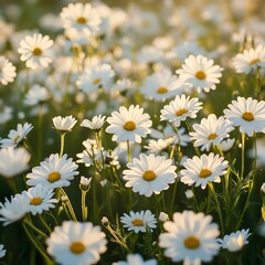 Fototapeta premium Wide Field of White Daisy-like Flowers in Sunlight high resolution for isolate image