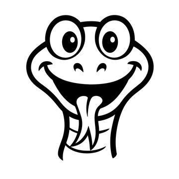 Funny Cartoon Snake Head Rising Up with Giant Round Eyes and Forked Tongue Black Vector Art