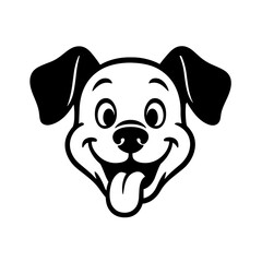 Cute Cartoon Dog Face Smiling with Tongue Out Black Vector Illustration