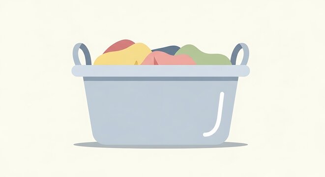 Laundry basket with colorful clothes.