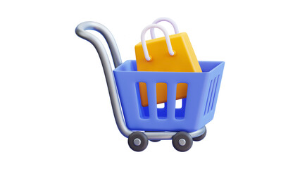 Fototapeta premium Blue shopping cart isolated on white background