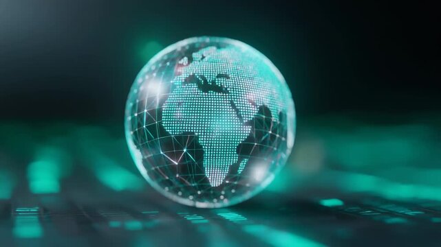 Digital globe with glowing network connections representing global technology and communication