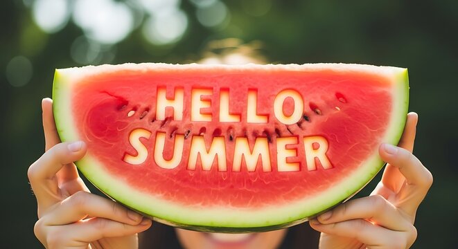 A refreshing slice of watermelon with a hello summer message