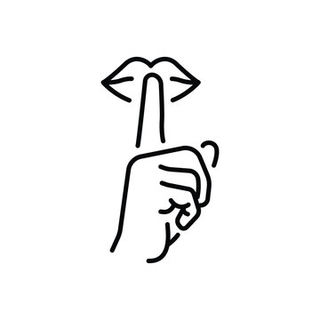 Please do quite pssst icon. Woman lips with finger showing silence sign. Do not disturb can be used for library infographic symbol. Outline illustration. Design on white background EPS 10.