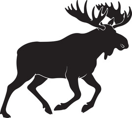 Running Moose in silhouette on white background.