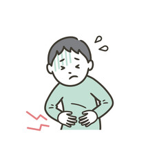 食中毒や下痢や便秘で腹痛になりお腹が痛くて抱える男の子
