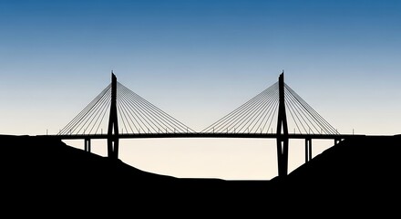 Fototapeta premium Silhouette of a cable-stayed bridge.