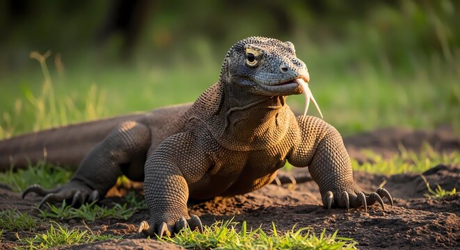 Komodo dragon walking in the wild