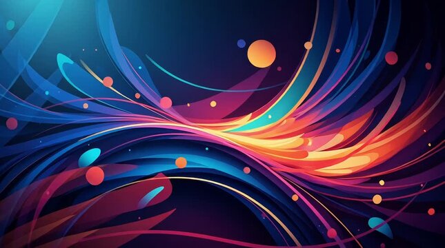A futuristic vector wallpaper featuring a colorful fractal design with glowing circles and flowing light waves that create an abstract motion pattern on a blue space backdrop