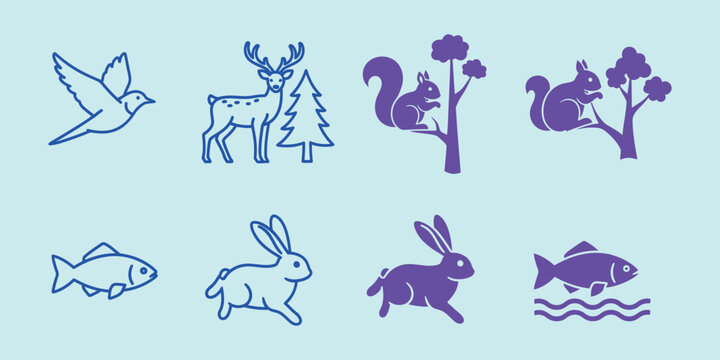 Blue and purple animal on light blue background animal blue purple bird deer tree squirrel