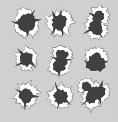 Set of bullet hole element, set of black and white blots