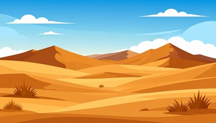 Fototapeta premium Desert landscape with sand dunes and clear blue sky under bright sunlight