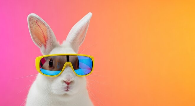 Easter day fun with cool easter bunny wearing sunglasses on colorful background