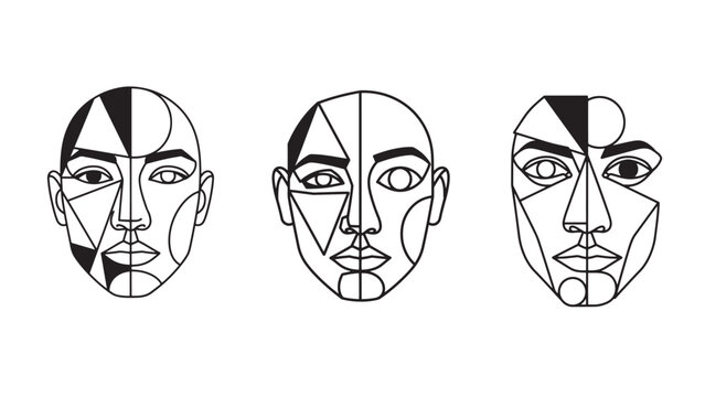Geometric Facial Construction Grid and Mask Study for Proportion Reference