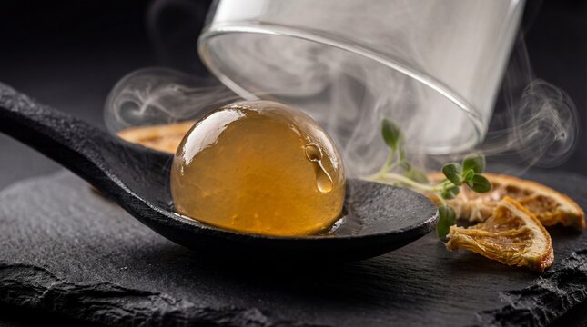 Molecular Cocktail Sphere on a Slate Spoon