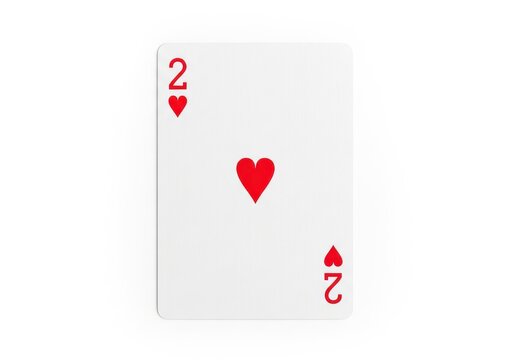Single playing card featuring the numeral two of hearts isolated against a white background
