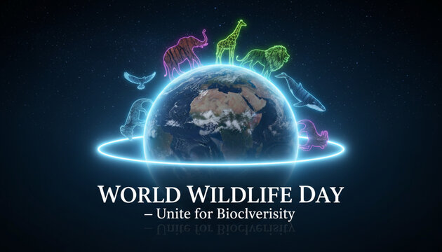 World Wildlife Day Globe with Animals Symbolizing Biodiversity