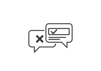 Two overlapping speech bubbles indicate communication results with approval and denial symbols