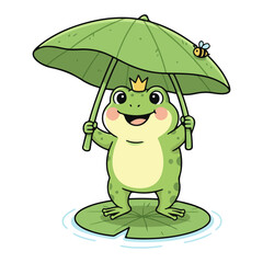 Obraz premium Happy Frog Cartoon Vector Cute Smiling Frog Character Sitting on Lily Pad Adorable Kawaii Animal Illustration Flat Design Isolated on White Background Kids Friendly Mascot Clipart silhouette vector