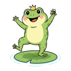 Obraz premium Happy Frog Cartoon Vector Cute Smiling Frog Character Sitting on Lily Pad Adorable Kawaii Animal Illustration Flat Design Isolated on White Background Kids Friendly Mascot Clipart silhouette vector