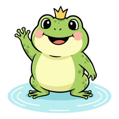 Fototapeta premium Happy Frog Cartoon Vector Cute Smiling Frog Character Sitting on Lily Pad Adorable Kawaii Animal Illustration Flat Design Isolated on White Background Kids Friendly Mascot Clipart silhouette vector