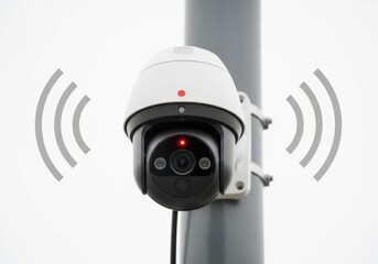 Modern surveillance apparatus mounted on a vertical support transmits wireless data signals