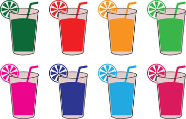 Colorful Summer Juice Drinks Vector Icon Set.