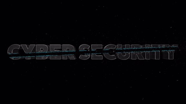 Blue crossfire streak animation slicing through &ldquo;CYBER SECURITY&rdquo; text with flying particles and glowing melt trail, transparent BG with alpha channel, overlay for cyber security and hacker themes