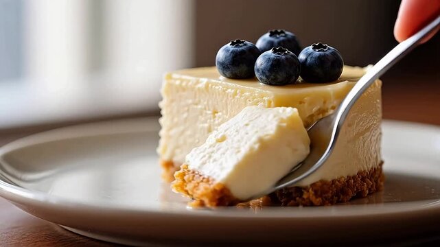 Cheesecake slice with blueberries