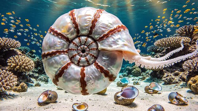 sea shell on a blue background