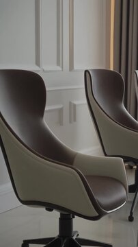Modern office chairs in a row.