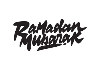 Obraz premium Lettering Ramadan Mubarak in Black Color on White Background, Perfect for Poster, Banners, greetings Card and etc